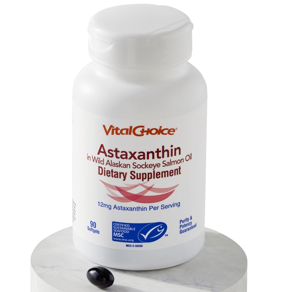 Vital Choice MSC Astaxanthin in Wild Alaskan Sockeye Salmon Oil Diyetary Supplement, 90 Softgels