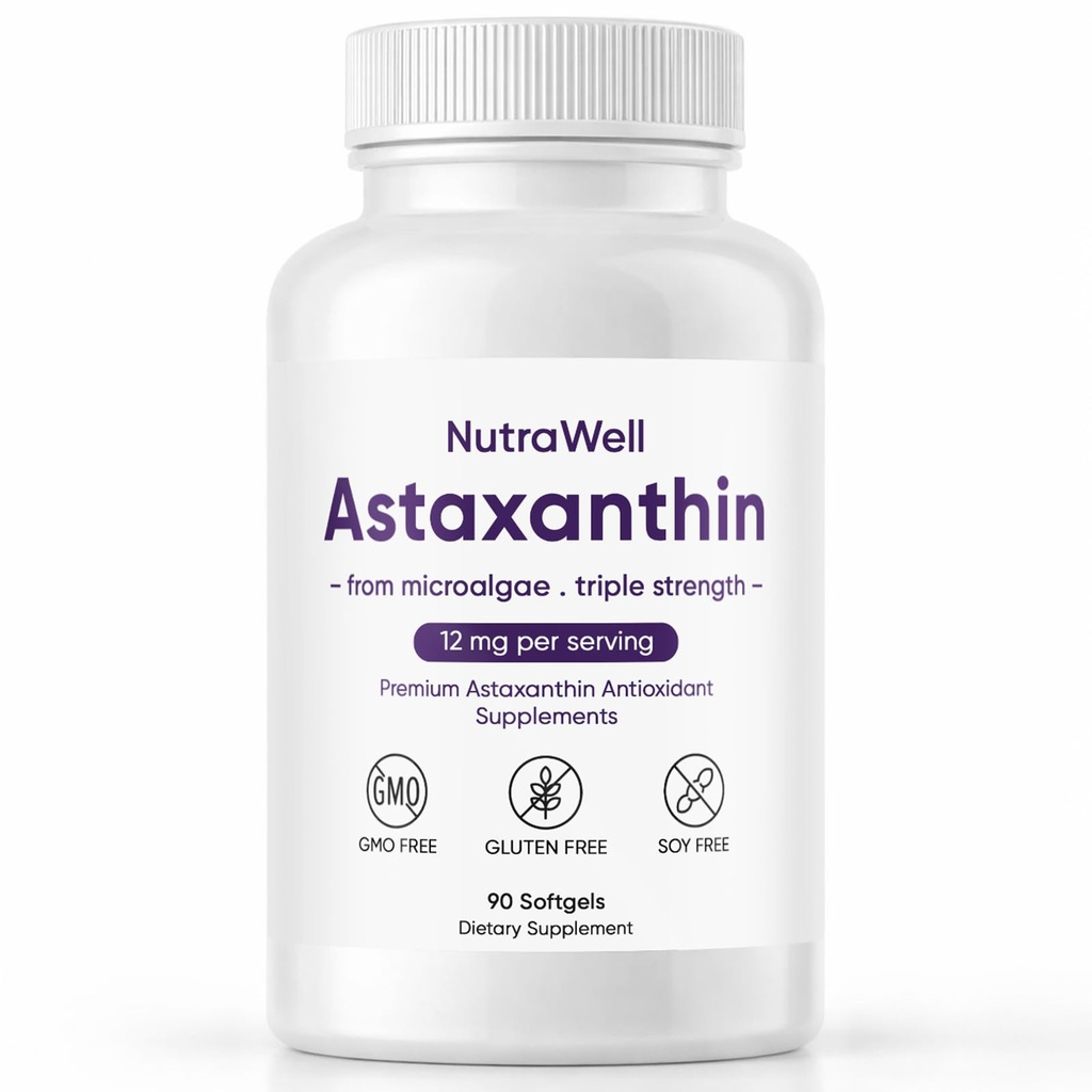 Nutrawell Astaxanthin - Doğal Kaynaklanan Astaxanthin Clean Formula for Active Adult Lifestyle Easy to Take Capsules - 90 Softgels (1)