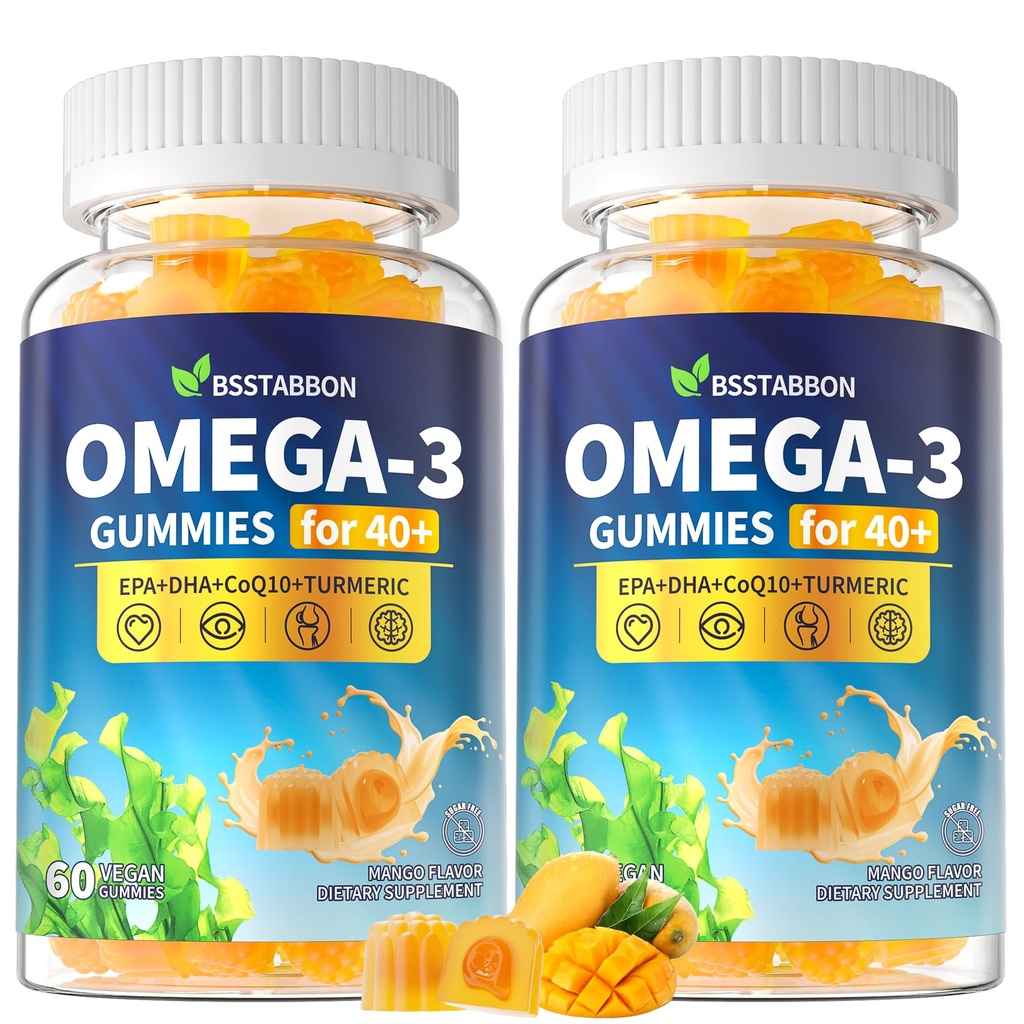 Omega-3 Gummies Supplement for Yetişkinler 40+: 1280 mg Vegan Omega3 Fatty Asit DHA EPA with Vitamin D3 K2 çinko Turmeric for General Health Support - Fish Oil Alternative for Women Men(120Count)