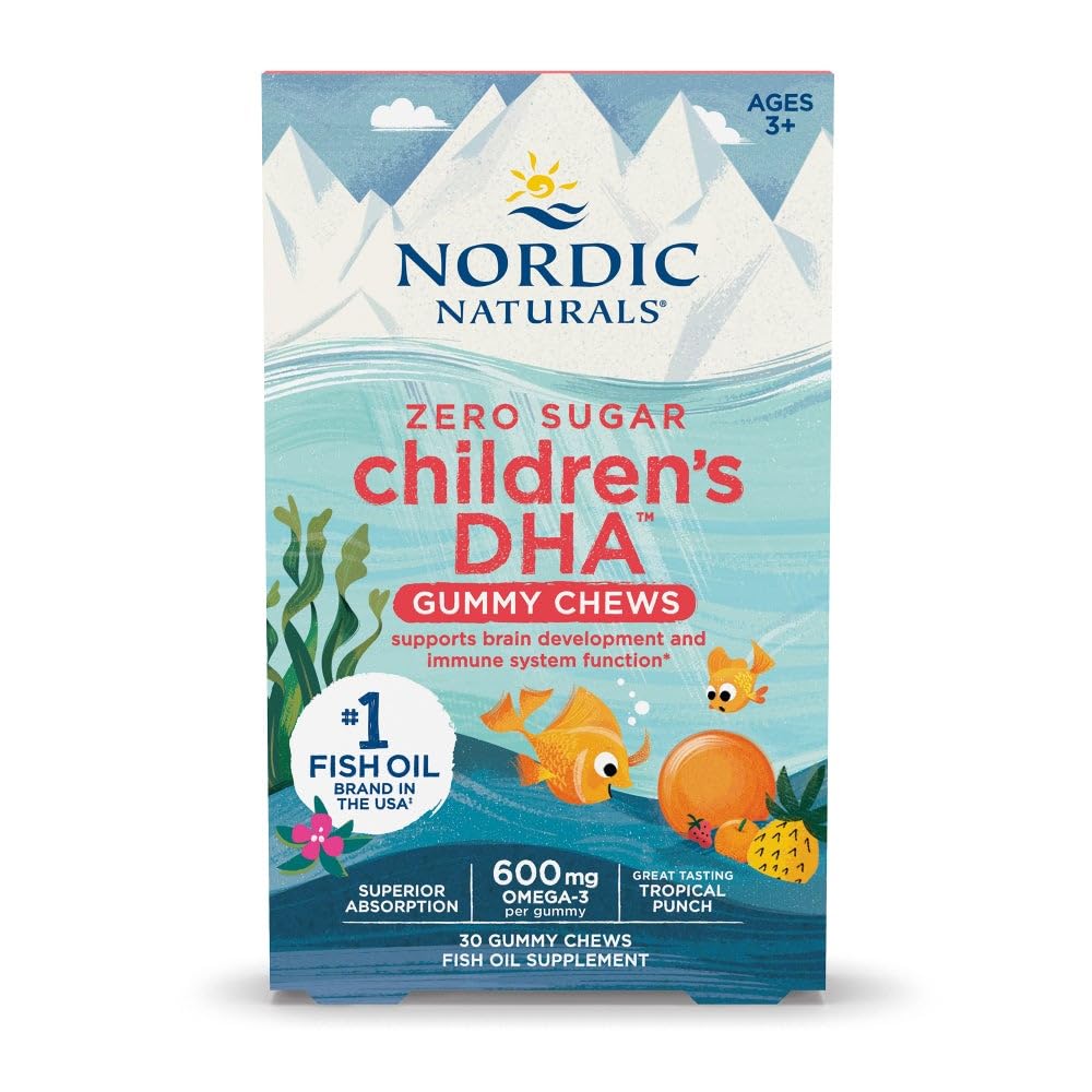 Nordic Naturals Zero Sugar Children's DHA Gummy Chews, Tropikal Punch - Çocuklar için 30 Gummy Chews - 600 mg Total Omega-3s - Beyin Gelişimi, Öğrenme, Sağlıklı Immunity - Non-GMO - 30 Hizmet