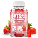 Vegan Omega 3 Gummies 1000 mg + CoQ10 + Magnezyum - w/Algae EPA 600 mg & DHA 400 mg, Fish Oil Omega-3 Supplements Alternative for Yetişkinler, for Brain, Eye, Immune Health, Strawberry Flavor, 60