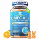 Fish Oil Omega 3 Gummies 1500 mg for Yetişkinler - EPA & DHA, COQ10, Red Yeast Rice - Wild Caught Omega 3 Fatty Acids Supplements for H Fatar-t & Brain - Sugar Free, Burpless, 60