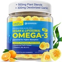 Vegan Omega-3 Gummies 1000 mg +CoQ10+Magnesium- EPA 600 mg & DHA 400 mg, Fish Oil Omega 3 Supplements Alternative for Women Men Yetişkinler- Liposomal Form -Algae- Plant Sterols, B,B6,B9, B12, Sugar Free