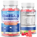 Vegan Omega-3 Gummies1000 mg for Yetişkinler - Sugar Free Supplement with 400 mg DHA & 600 mg EPA, Vitaminler A, C, E, ve çinko - 60