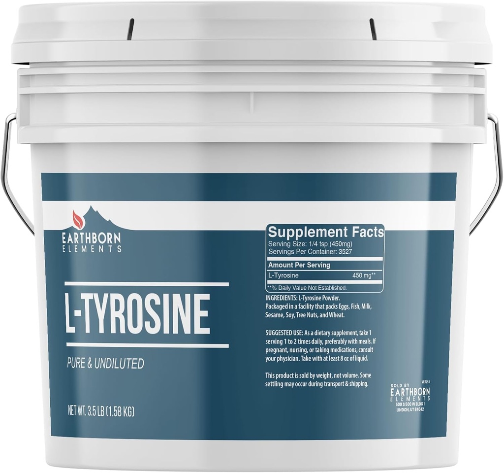 Earthborn Elements L-Tyrosine 1 Gallon Arms, Pure & Undiled, Diyetary Toz Supplement
