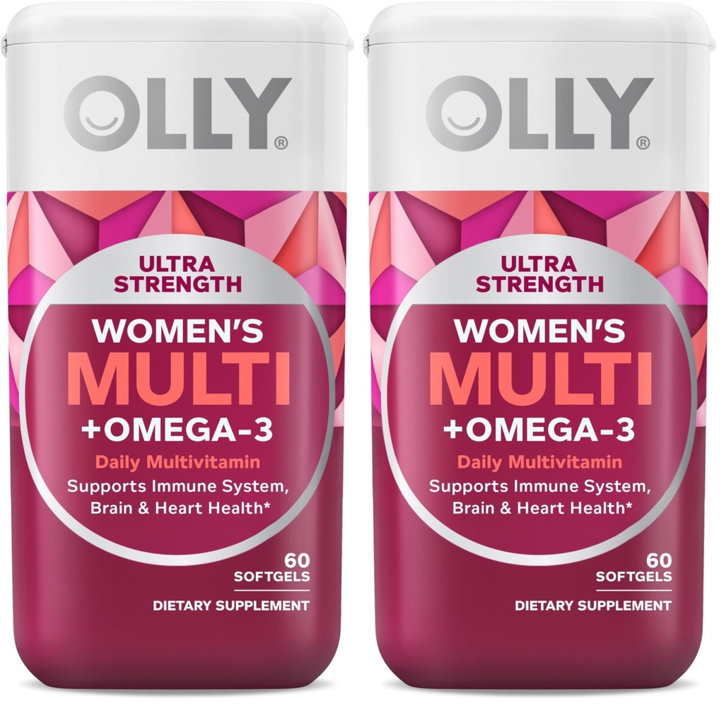 OLLY Ultra Women's Multi Softgels,Overall Health and Immune Support,Omega-3s,Iron,Vitamins A,D,C,E,B12,Daily Multivitamin,30 Supply -,60 Kont (Pack of 2)