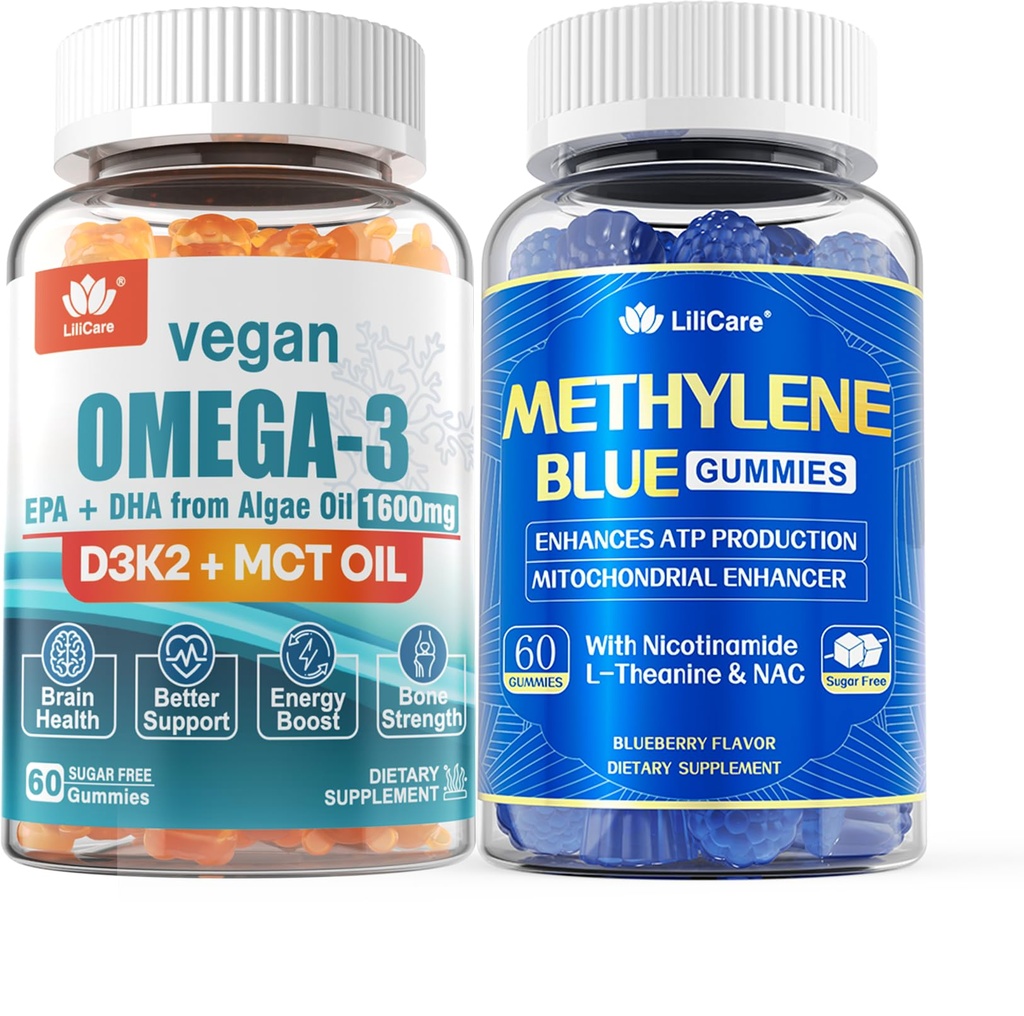 Vegan Omega 3 Gummies 1280mg + Methylene Blue Gummies for Human