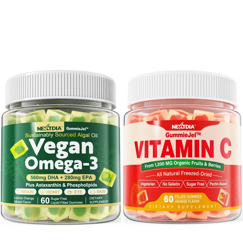 Nextdia Vegan Omega 3 Gummies + Tüm Gıda Vitaminleri Yetişkinler ve Çocuklar için Gummies
