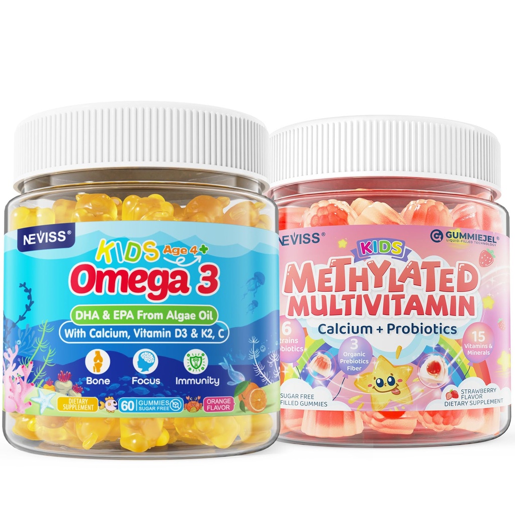 Çocuklar, Probiyotiks + Omega 3 Gummies with Vitamin D3 & K2, C, DHA
