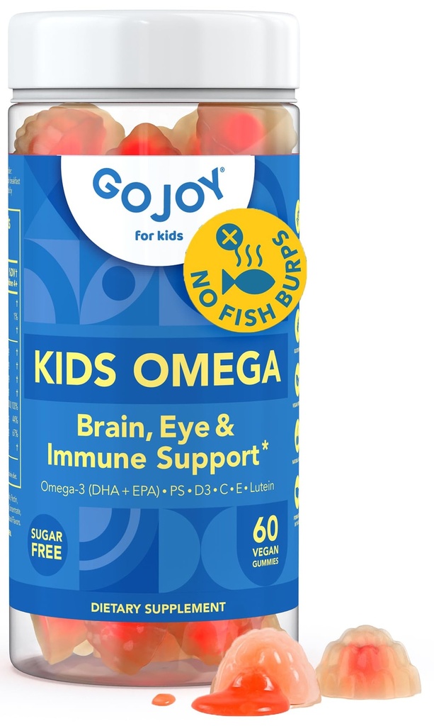 GOJOY Çocuklar Omega 3 DHA Gummies – Balık Burps, No Sugar – Brain, Eye & Immune Support – Plant-Based Omega-3 from Algae – Vegan, Clean DHA for Toddlers, Children & Kids Ages 3+