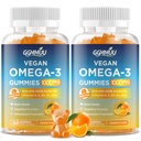 2 Pack Vegan Omega 3 Gummies 1000MG Algae DHA 600 mg & EPA 300 mg Fish Oil Alternatif - Eye & Immune Health için, Orange Flavor, 120 Kont