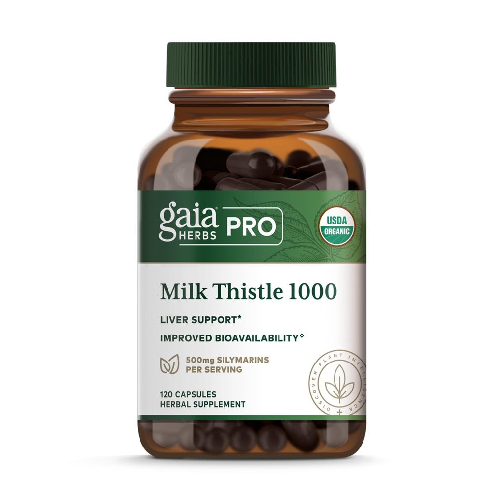 Gaia Herbs Pro Milk Thistle 1000 - Συμπλήρωμα στήριξης για την υγεία του ήπατος * - Συμπλήρωμα για την υγεία των κυττάρων του ήπατος * με Silactive Milk Thistle εκχύλισμα φρούτων - 120 κάψουλες (30 σερβιέτες)