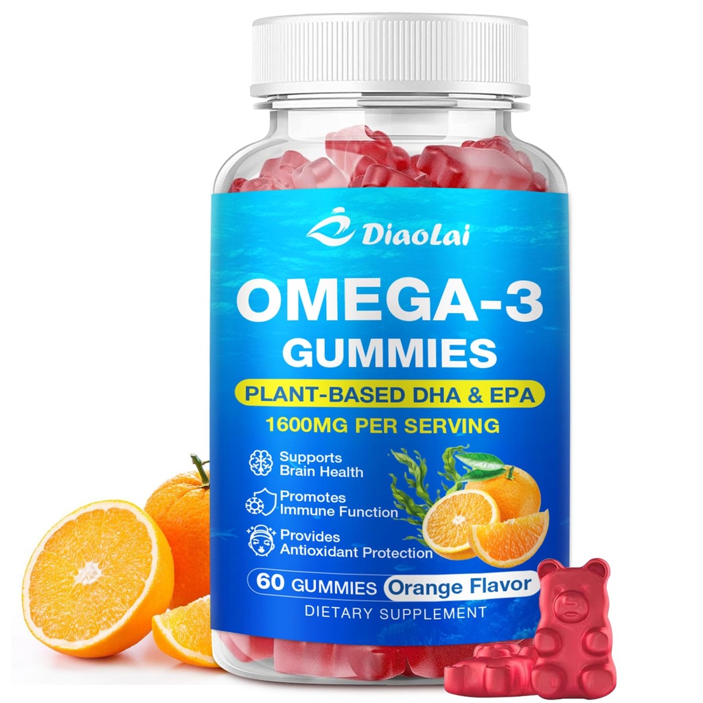 Vegan Omega-3 Yetişkinler için Gummies - Sugar-Free, Algae-Based DHA 600 mg & EPA 300 mg, A, C, E, çinko – Omega 3 Fish Oil Alternative, 60 Count