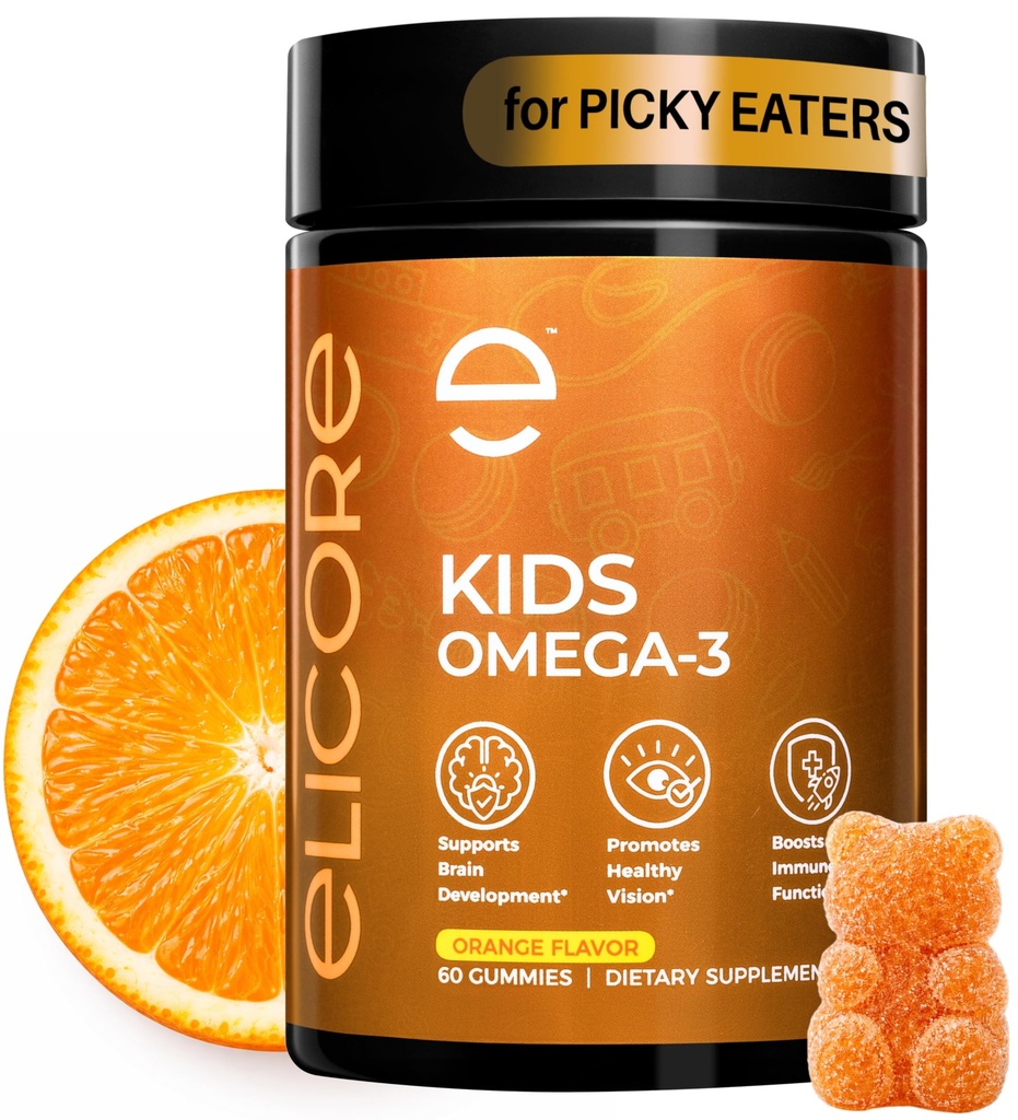 Premium Çocuklar Omega 3 Gummies – Orange Flavor Fish Oil for Kids – Omega 3 Gummies for Children – No Fish Burps – Brain, Eye & Immune Support – 2 Ay Supply