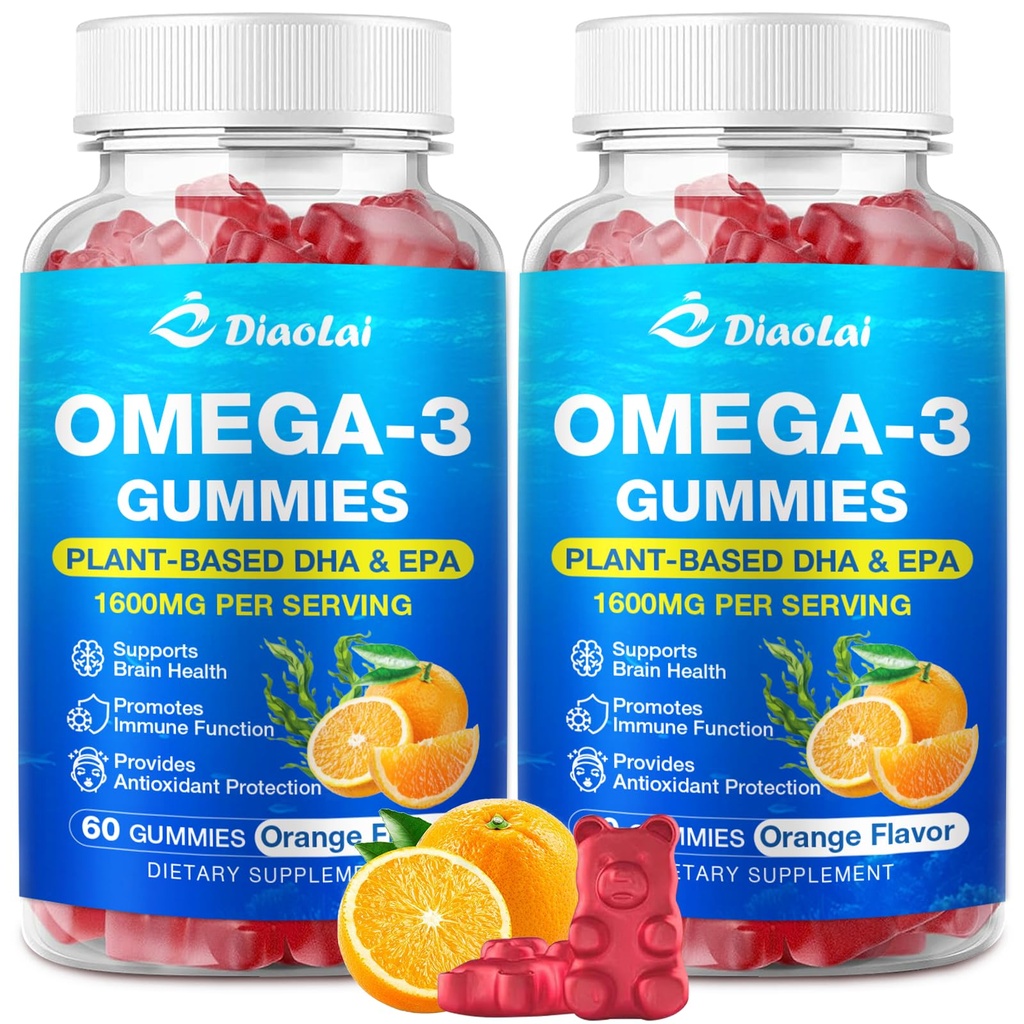 2 Pack Vegan Omega-3 Yetişkinler için Gummies - Sugar-Free, Algae-Based DHA 600 mg & EPA 300 mg, A, C, E, çinko - Omega 3 Fish Oil Alternative, 120 Count