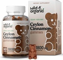 Wild & Organic Ceylon Cinnamon Gummies 1800mg - Antioxidants Support w/Cinnamon, Turmeric Root, Ginger - 60 Vegan, Non-GMO Chews