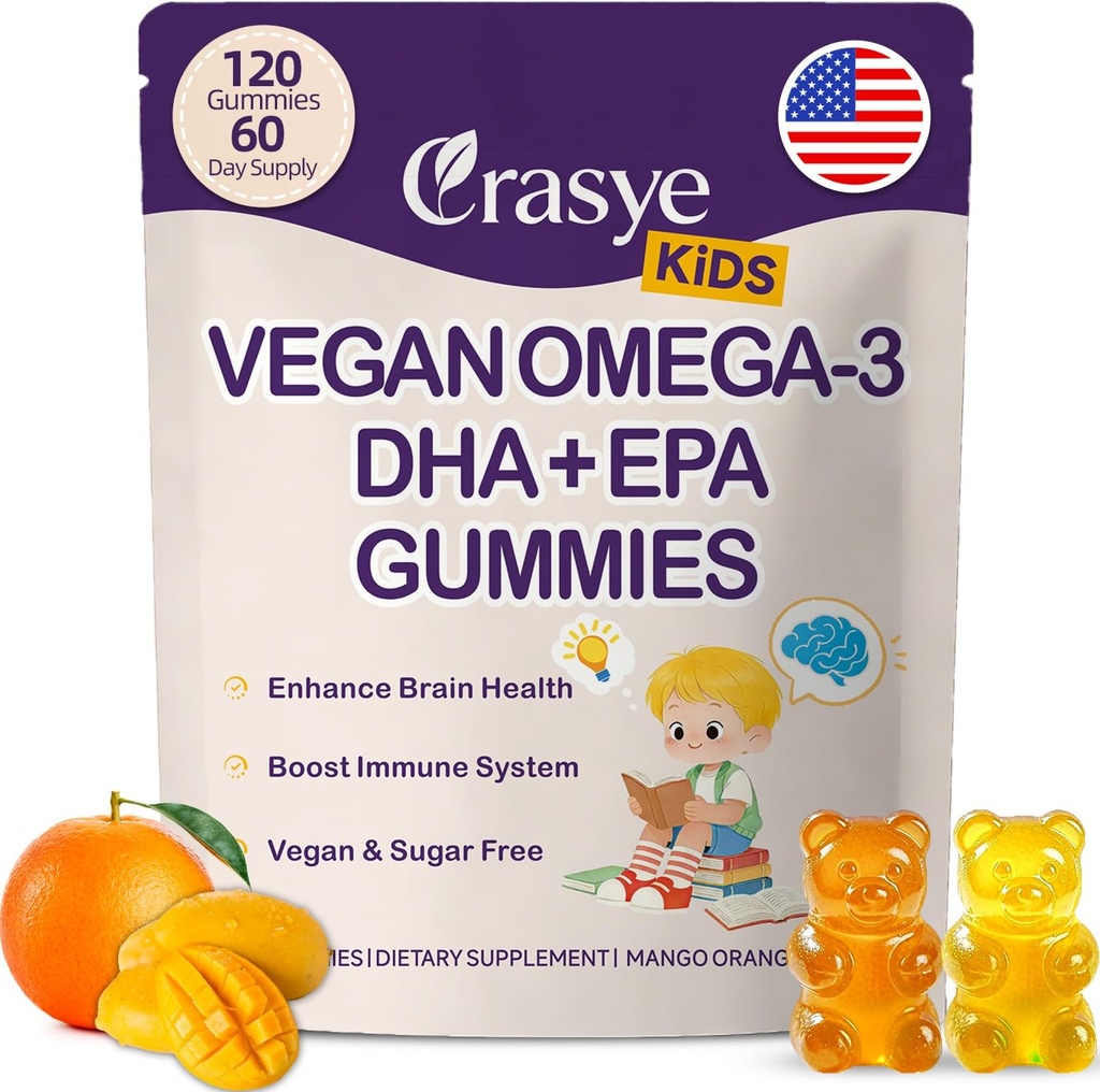 Çocuklar ve Gençler için Omega 3 Gummies - Sugar Free Omega DHA & EPA Supplement Gummy for Children Brain and Immunity - No Fish Burps, Vegan - 120 Gummies