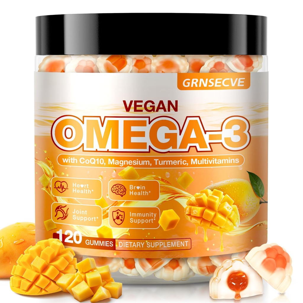 Vegan Omega-3 Gummies - Fish Oil Omega 3 Supplements Alternative for Yetişkinler - Algae DHA 600 mg & EPA 400 mg, Vitamin D3 K2 - No Fish Taste - for Brain, Eye, Immune Support - Sugar Free,120