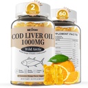 Yetişkinler ve Çocuklar için Cod Liver Oil 1000 mg Gummies, A & D3 - Omega 3 Fish Oil Supplement - DHA 360 mg & EPA 240 mg for Brain, Bone, Eye & Immune Health, Sugar Free, 120 Count