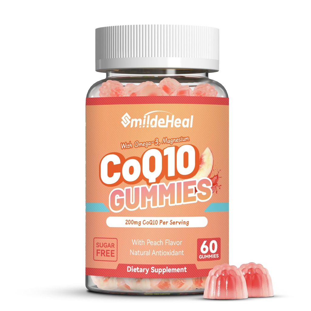 CoQ10 Omega-3 ile 200 mg, EPA + DHA, & Magnezyum - Coenzyme Q10 Kalp Sağlığı, Hücre Enerji ve Antioksi, Vegan - 60 Gummies