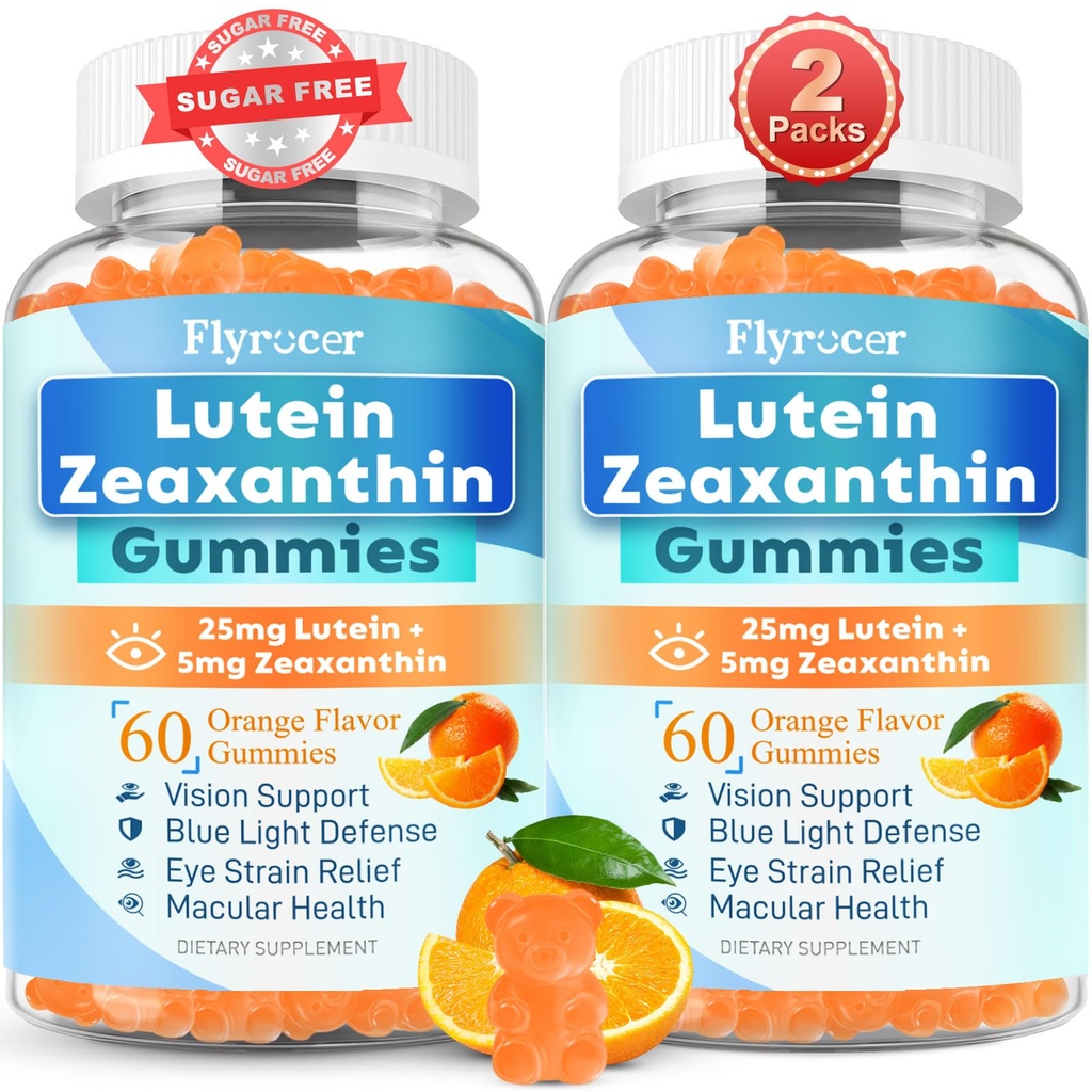 Sugar Free Lutein Gummies 25mg, Lutein and Zeaxanthin Supplements for Eye Health, 13-in-1 Eye Care Formula with Omega-3 Bilberry Saffron-Vision Health, Eye Strain, Dry Eyes,Vegan Orange Flavor 120 Cts