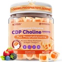 Citicoline 1000 mg & Phosphatidylserine 300 mg Supplements CDP Choline Gummies, Brain Supplement for Memory and Focus w / Lion's Mane Mushroom, Omega-3, Mefolate, B6 & B12, Non-GMO,Sugar Free,60ct