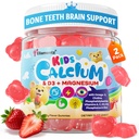 Kalsiyum Gummies + D3 & Çocuklar ve Gençler için, w/Calcium Citrate Food Algaeuba Süt, Omega-3 (DHA/EPA), Vitaminler A, C, K2, Choline, Çinko, Grôwth & Brain, 2 Pack