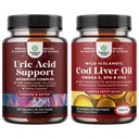 Bundle of Green Coffee Bean Extract for Uric Acid Cleanse - Turmeric Tart Cherry & Celery Seed and Icelandic Wild Caught Cod Liver Oil Softgels - Fish Omega 3 EPA DHA Vitamin D & A 1000mg Per Serving