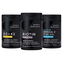 Spor Araştırması® Sağlıklı Saç Paketi - Organik Buhar Yağı + Vegan Vitamin D 5000iu & Mk7 Vitamin K 100 Telefon + Omega-3 Fish Oil 1250