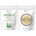 Mikro Malzemeler D3 10.000iu + K2 200 mcg Coconut Oil Softgels & Vegan Omega 3 Algae Oil Supplement Sche 2 Pack | Essential Sunshine Vitaminleri | Omega-3 Full Spectrum Alternative to Fish Oil Oil