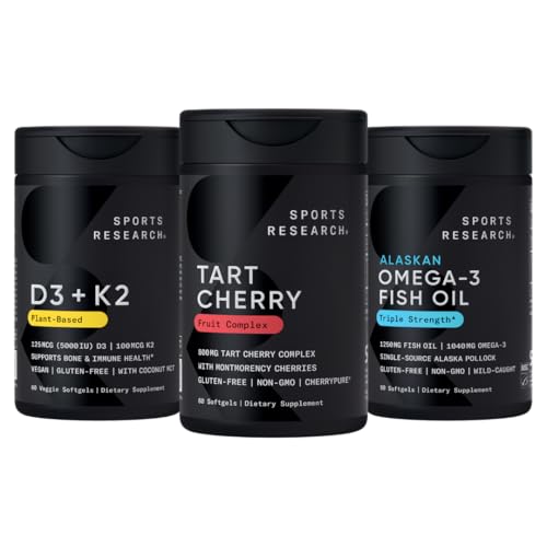 Sports Research® Multivitamin Pack w/CherryPure® Tart Cherry Meyve Kompleksi 800 mg, D3 5000iu + K2 100mcg ve Alaskan Omega-3 Fish Oil 1250 mg - Non-GMO · Sugar-Free · Gluten-Free · Gluten-Free