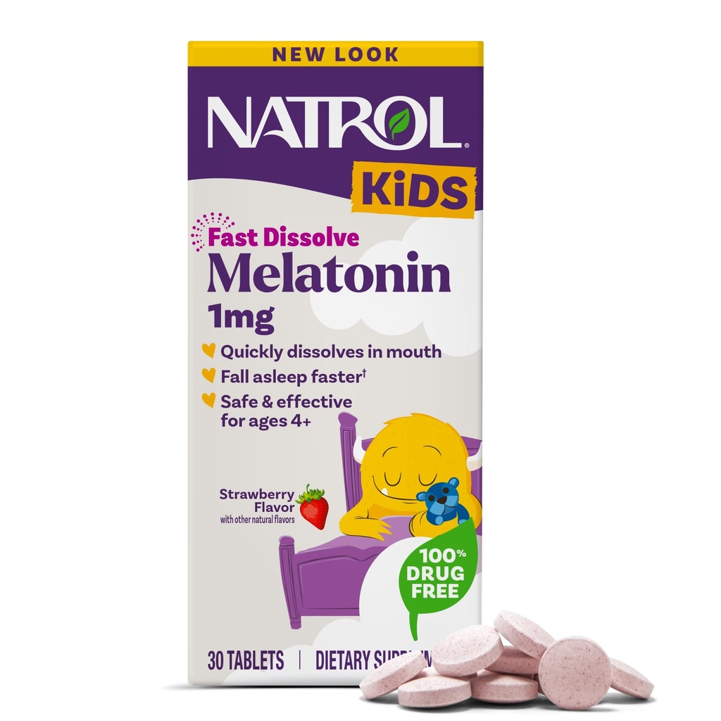 Natrol παιδιά ταχεία διάλυση μελατονίνη 1 mg, συμπλήρωμα διατροφής για τον ύπνο, δισκία ύπνου για παιδιά, 30 φράουλα-Flavored δισκία μελατονίνης, 30 ημέρα προσφοράς