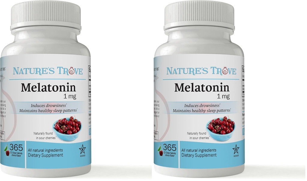 Nature's Trove Melatonin 1mg 365 EZ-Chew Tablets Cherry Flavor (Pack of 2)