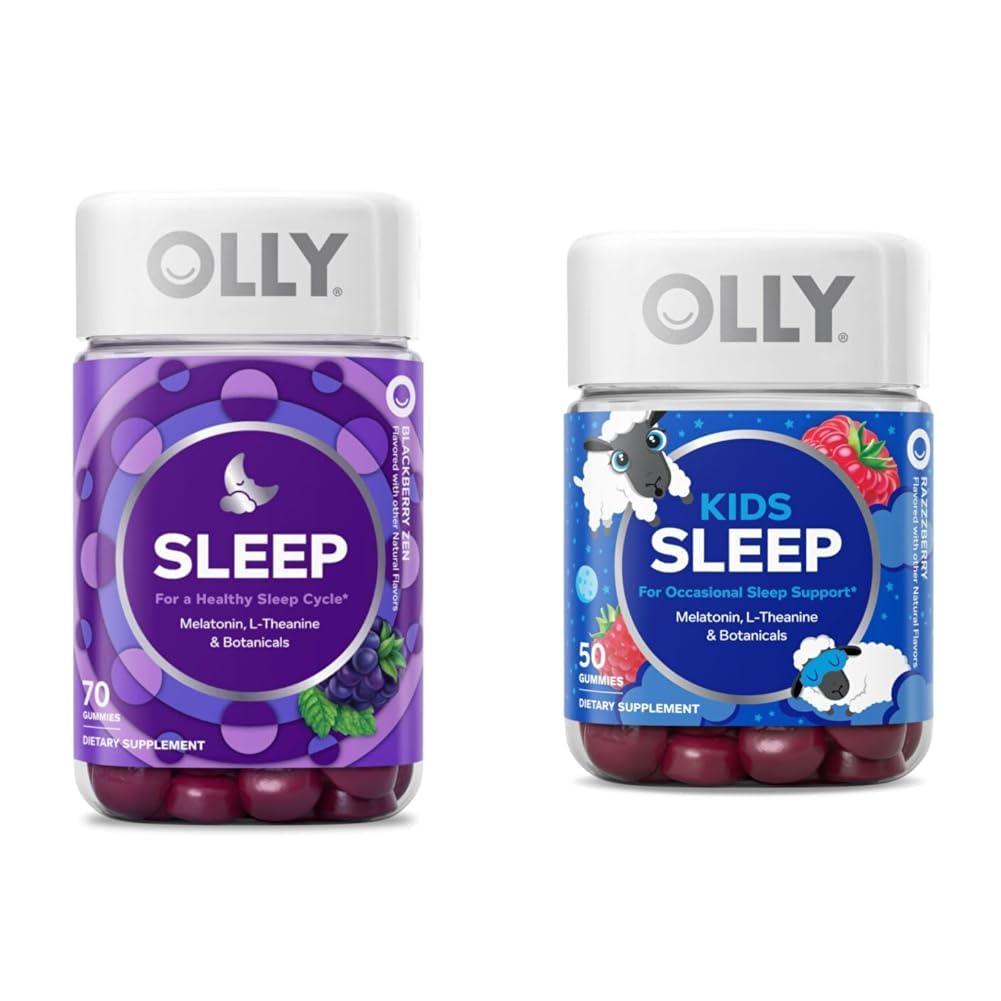 OLLY Sleep Gummy 3 mg Melatonin 70ct Blackberry & Kids Sleep Gummy 0,5 mg Melatonin 50ct Raspberry - L-Theanine, Chamomile & Lemon Balm Supplement