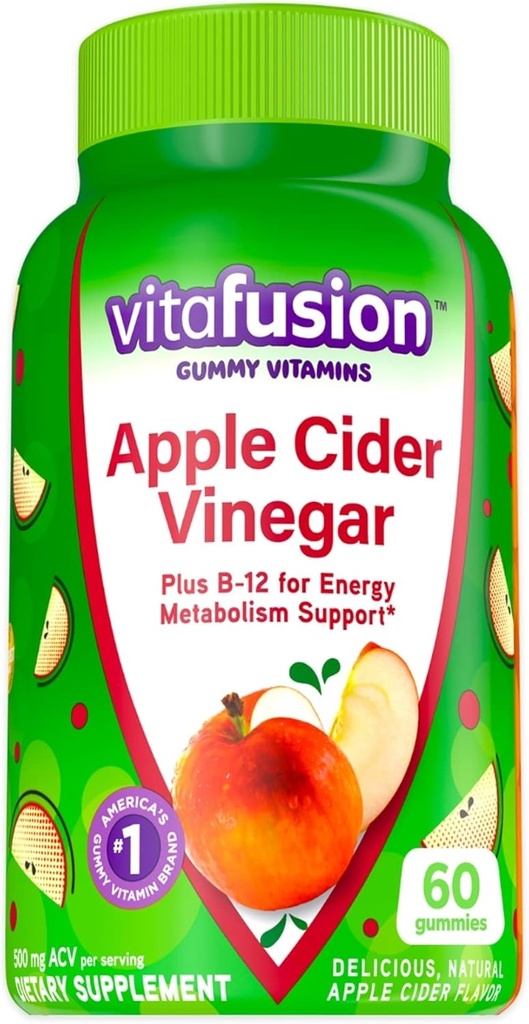 vitafüzyon Apple Cider Vinegar Gummies, 500 mg Apple Cider Vinegar'ı artı B Vitaminleri, 60ct (30 gün tedarik), Doğal Apple Cider Flavor Amerika'nın Sayı One Gummy Brand
