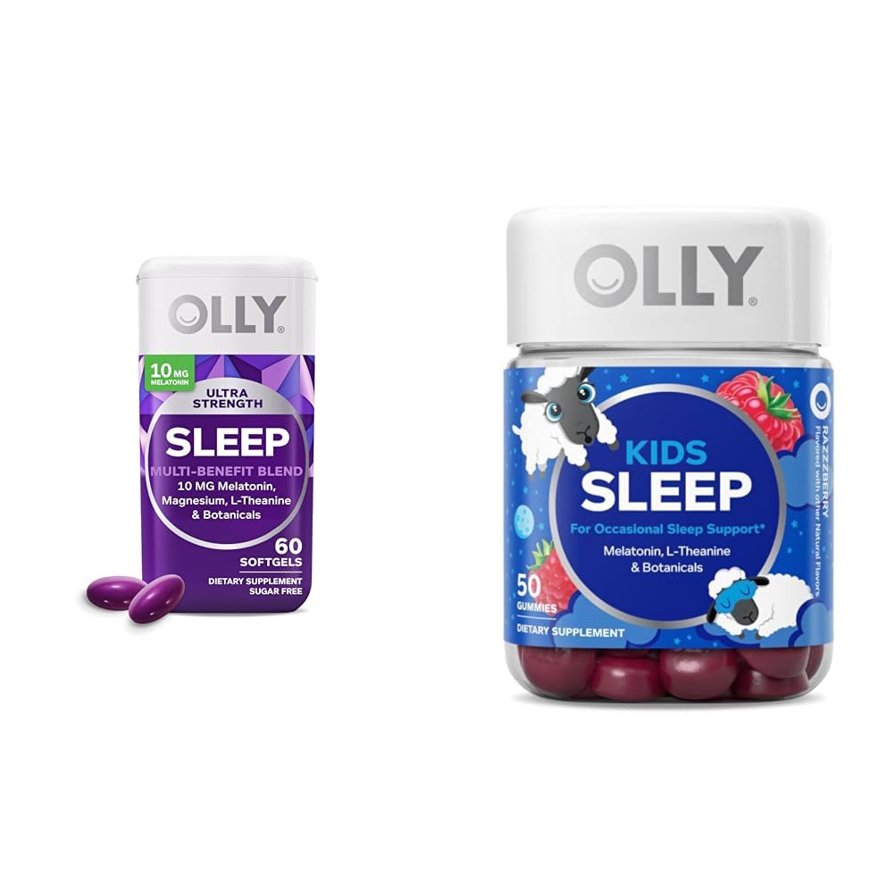 OLLY Sleep Bundle with Ultra Strength Softgels, 10mg μελατονίνη, και παιδιά Gummies, 0.5mg μελατονίνη, περιστασιακή υποστήριξη ύπνου