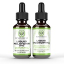 Liquid Melatonin for Kids and Adults 3mg & Liquid Chlorophyll Bundle - Natural Sleep Aid Drops, Berry Vanilla Flavor, Made in USA - Sleep Support & Skin Support