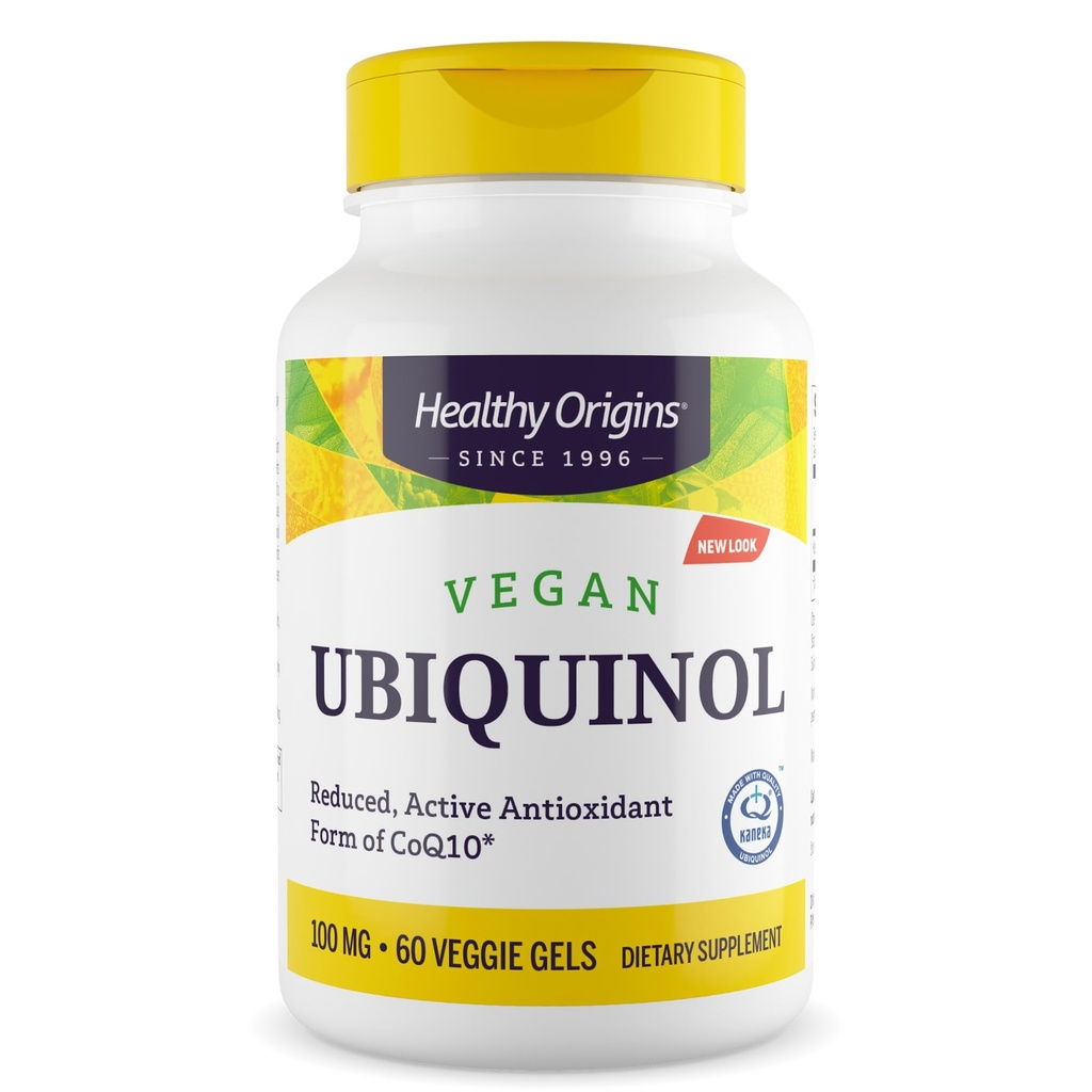 Sağlıklı Origins Vegan Ubiquinol (CoQ10), 100 mg - Kaneka Ubiquinol Supplements for Heart Health & Antioksi Support - Gluten-Free & Non-GMO Supplement - 60 Veggie Gels