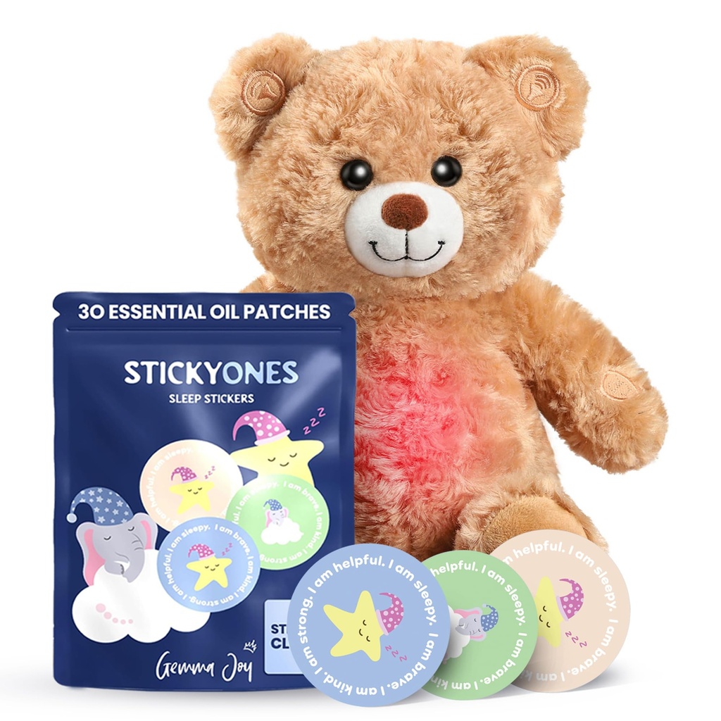 Gemma Joy Sleep Bundle – Baby Sleep Sooth Teddy Bear with Cry Enabled Heartbeat & Kids Sleep Patches (30 Pack) με Sandalwood, Χαμομήλι & Λεβάντα – Μελατονίνη-Δωρεάν Βοήθεια Ύπνου