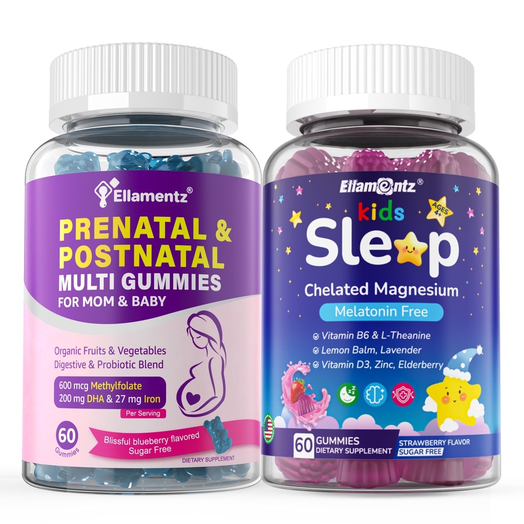 Kadınlar için Şeker Ücretsiz Prenatal Vitaminler 2 Pack + Çocuklar Uyku Gummies 2 Pack