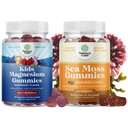 Bundle of Kids Magnesium Gummies - Calm Relaxing Mg Citrate with Raspberry Flavor for Nerve Health Muscles & Heart Support and Irish Sea Moss Gummies with Irish Sea Moss, Bladderwrack & Burdock Root