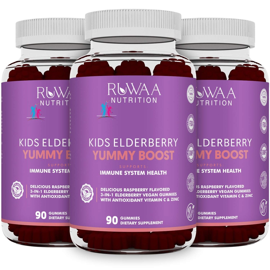RUWAA NUTRITION Sambucus Elderberry Gummies for Kids with çinko & Vitamin C: Antioksi, Immune Support Vitamins, Supports Immune System Health: Vegetarian, Gluten Free, Gelatin Free (3)
