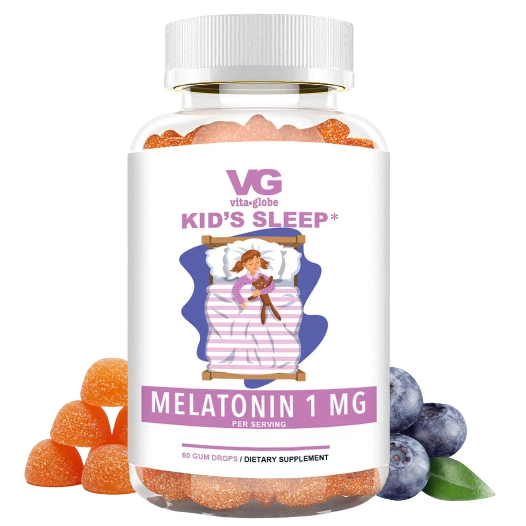 VITA GLOBE Kids Sleep Melatonin Gummies 1mg, Παιδική Μασώμενη Μελατονίνη Gummy, Μη ΓΤΟ, Vegan, συμπλήρωμα βοήθειας ύπνου, Ανακουφίζει περιστασιακή αϋπνία, 60 κόμης (πακέτο του 1)
