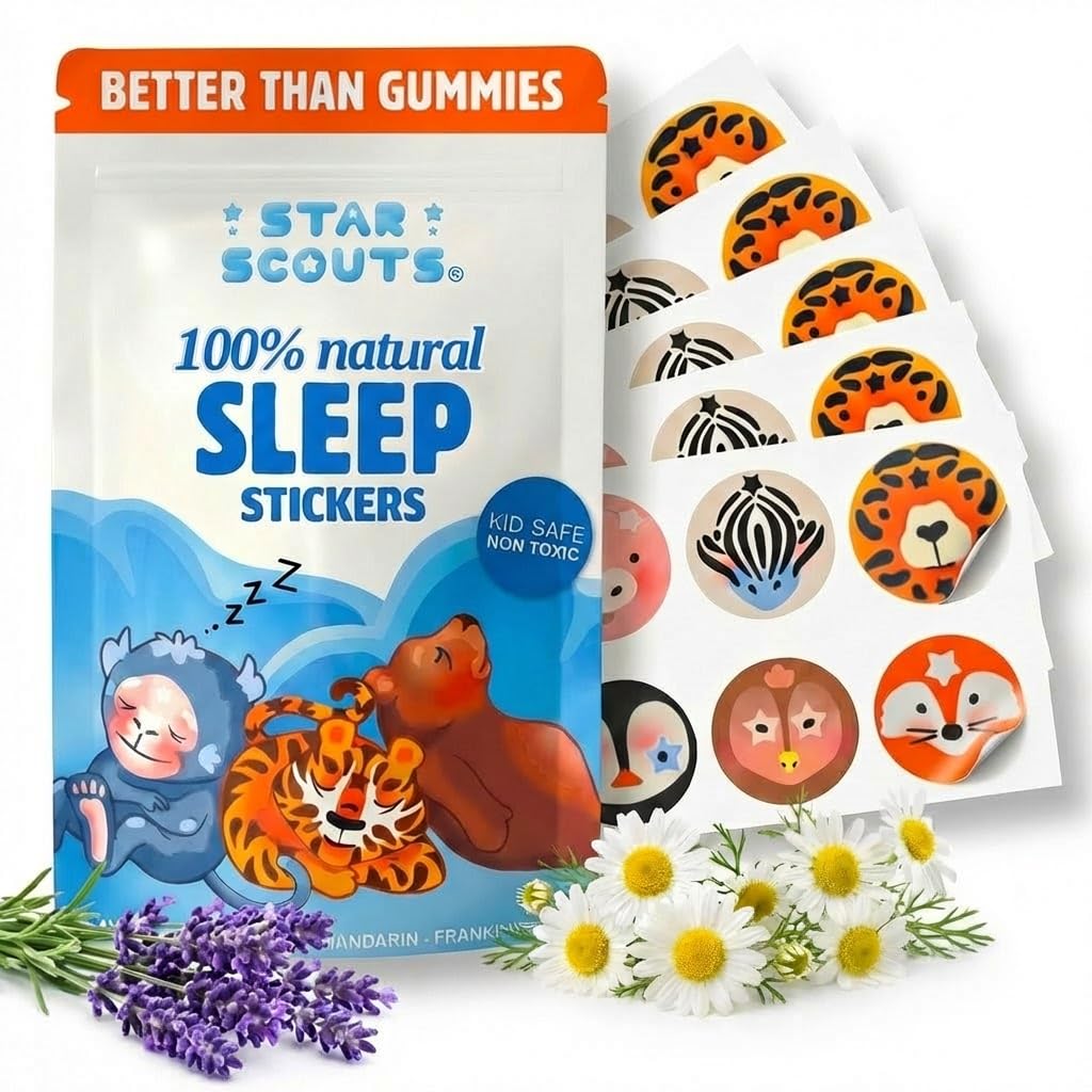 Star Scouts Sleep Patches for Kids - 30 Calming Sleepy Stickers for Kids with Sleeping Chart - Μελατονίνη-Free Sleep Aid Patches for Toddlers, Children & Teens with Lavender & Chamomile Oils