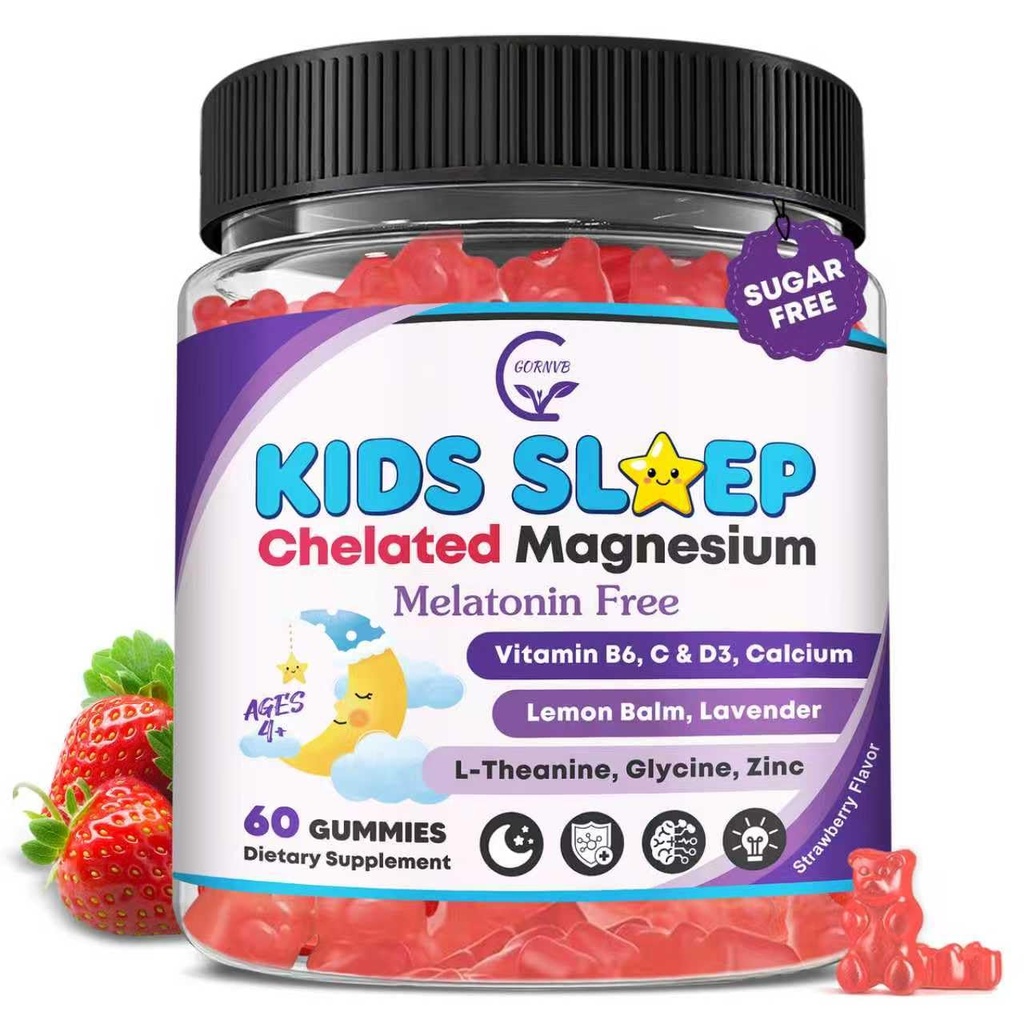 Παιδιά Gummies ύπνου, ΟΧΙ Μελατονίνη Βοήθεια ύπνου Gummies w/ Μαγνήσιο Γλυκινικό, Ασβέστιο Κιτρικό, L-Θεανίνη, GABA, Βιταμίνη D3 K2 B6 Ψευδάργυρος, Χαμομήλι & Λεμόνι Balm για Zzz & Χαλαρώστε, εγκέφαλος, οστά, μη-GMO 1Pack