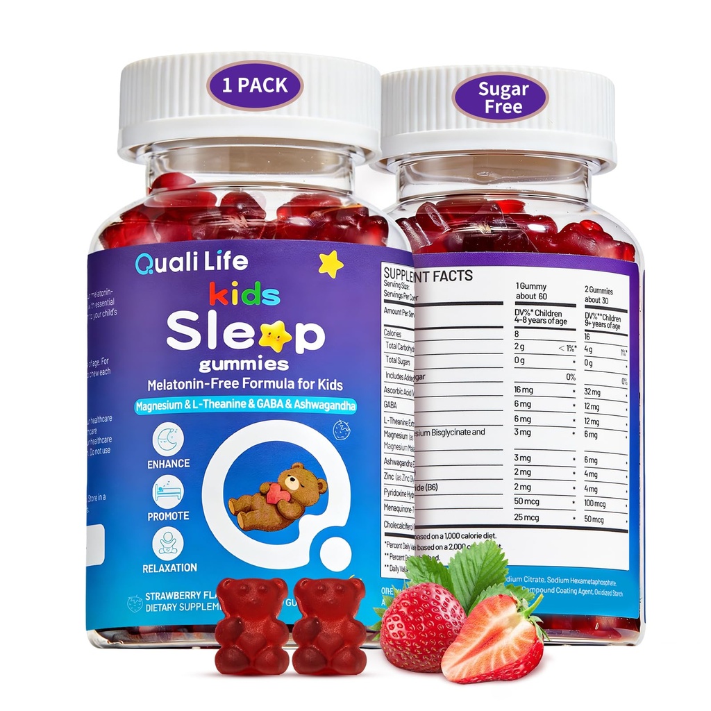 Çocuklar Uyku Gummies – Melatonin-Free Magnezyum Glycinate Sleep Support | Magnezyum, Kalsiyum, D3, B6 & L-Theanine | Gentle Bedtime Relaxation Gummies for Kids & Youth