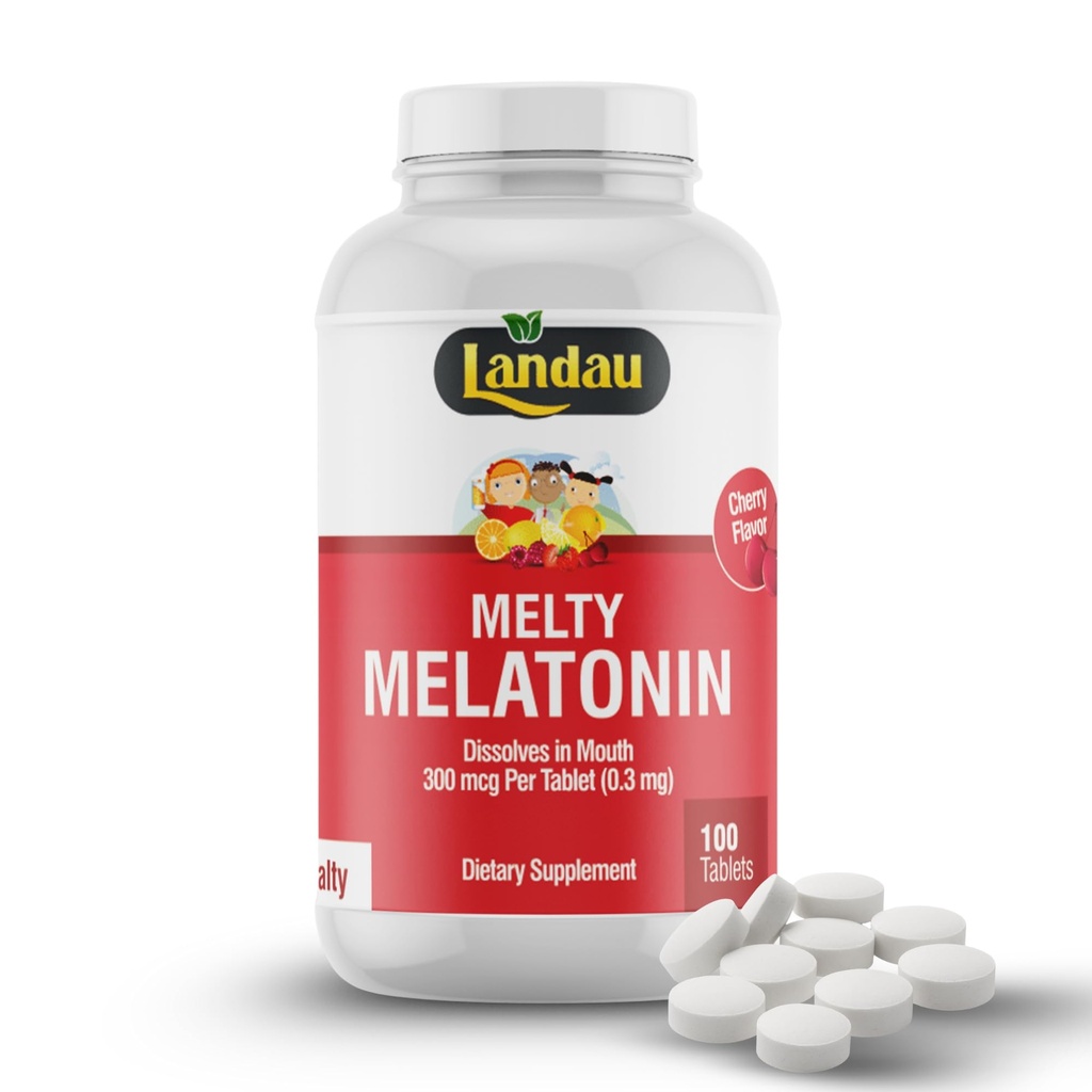 Landau 0.3mg-300 mcg Μελατονίνη για παιδιά και ενήλικες – Εύκολη λήψη, γρήγορη διάλυση, σας βοηθά να κοιμηθείτε πιο γρήγορα – Kosher, Made in The USA – 100 Tablets, Cherry Flavor