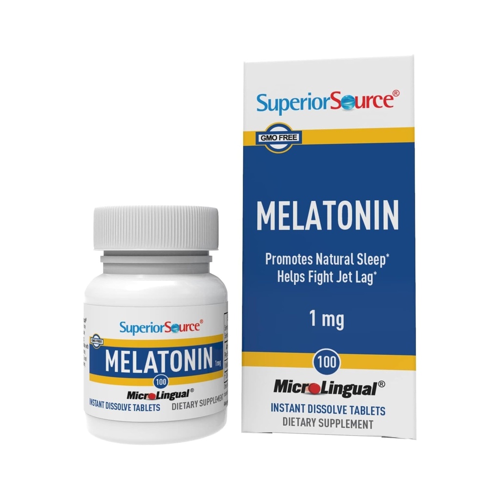 Superior Source Melatonin 1 mg - Yetişkinler için Sağlıklı Uyku Desteği Tamam - Chamomile Aids Relaxation & Restful Sleep - 100 Sublingual Discrypt Tabletleri
