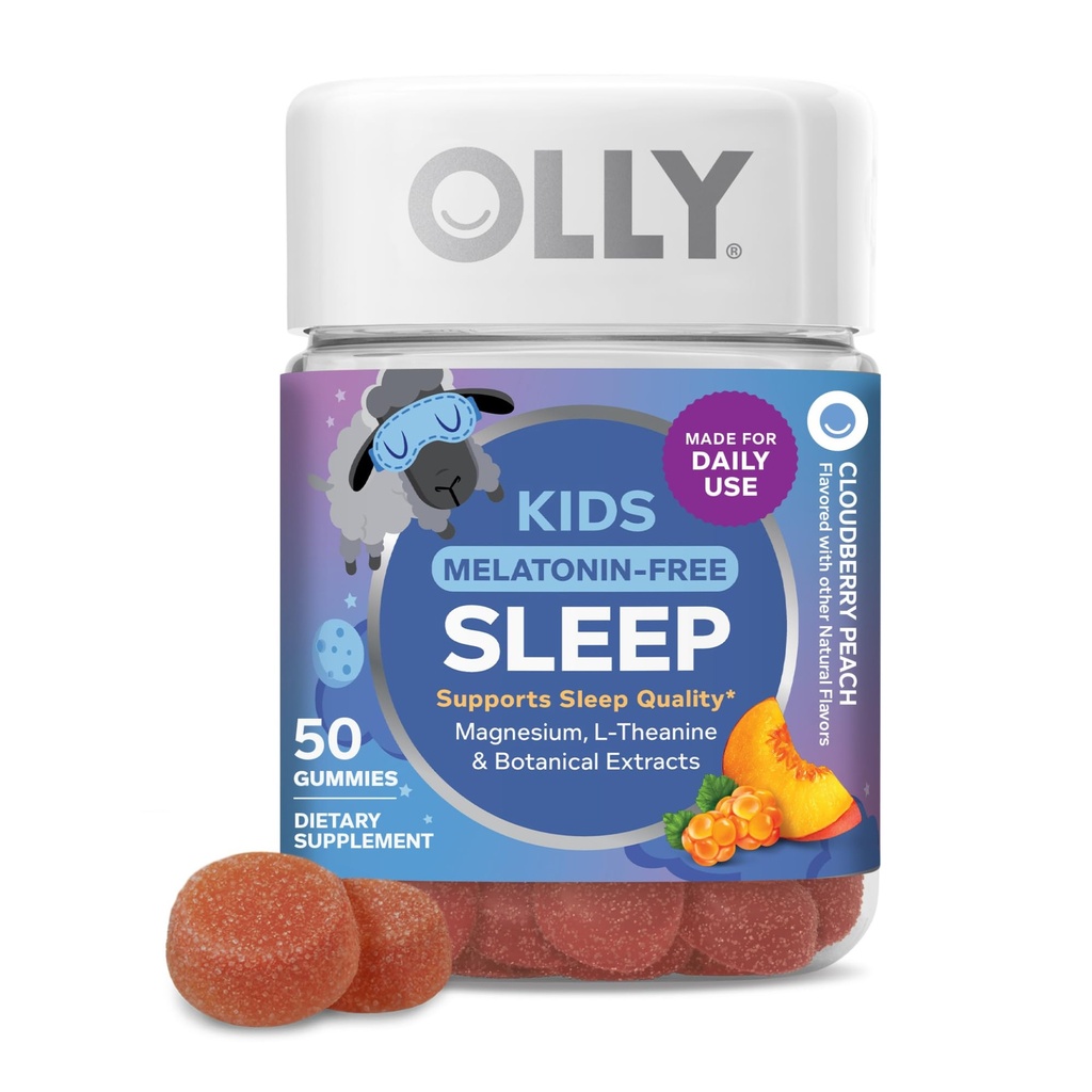OLLY Kids Melatonin Free Sleep Gummy Supplement, Supports Sleep Quality,* Magnesium, L-Theanine, Lemon Balm, Cloudberry Peach Flavored, 25 Day Supply - 50 Count