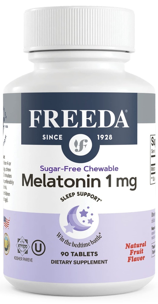 FREEDA Melatonin 1 mg Sugar-Free Chewable Tabletler - Doğal Meyve Flavor 3 ve Yukarı Yetişkinler için Uyku Yardımı - Doğrulama, Vegan, Gluten-Free, Kosher - ABD'de (90 Count)